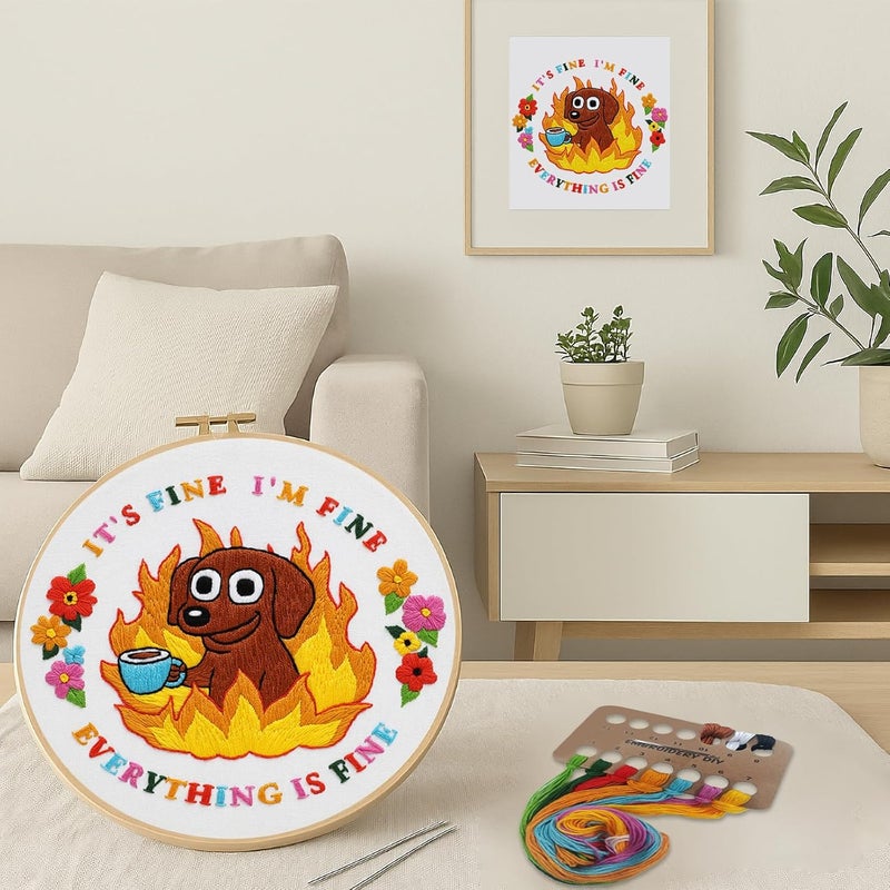 Nuberlic Cute Dog Embroidery Kits for Beginner Adults Cross Stitch Kit with Funny Animal Pattern Include Cloth Hoops Threads Needles - Image 2